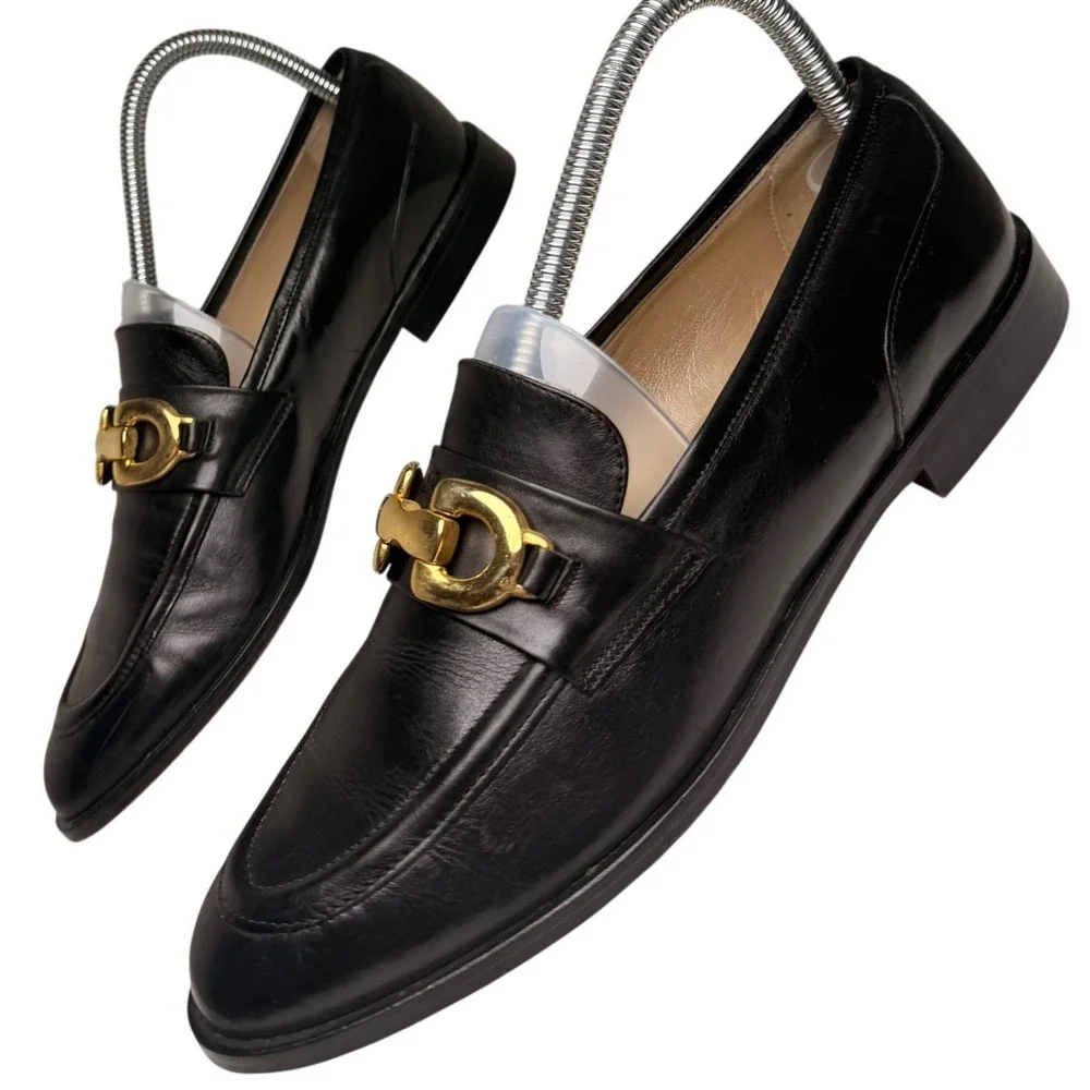 Vintage 90s Talbots Italy Horsebit Loafers Black Leather 8N
